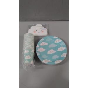 24 pieces of Cloud Napkins, Cups, and Plates