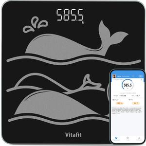 Vitafit Amazing 600lb Smart Bathroom Scale for Body Weight in 0.1lb, High Accuracy Assured by Scale Professional Factory Since 2001, Large Platform with 8mm Non-Slip Tempered Glass, LED, 3*AAA, Black