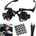 Head Mount Magnifying Glass with LED Light, Jewelers Loupe Magnifier with 8 Interchangeable Lens 2.5X/4X/6X/8X/10X/15X/ 20X/25X for Close Work/Electronics/Eyelash/Crafts/Jewelry/Repair
