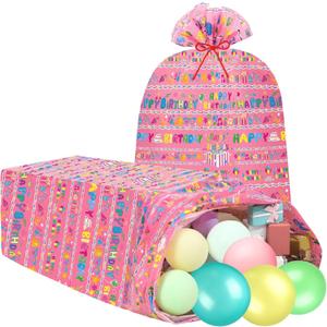 Teling 2 Pcs 80 x 60 in Jumbo Birthdays Gift Bags for Giant Present Extra Large Plastic Oversized Bike Birthdays Wrapping Bag for Baby Shower Party Favors(Pink)