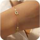 LOVECOM 14K Gold Plated Jewish Star of David Bracelet for Women 925 Sterling Silver Star Cubic Zirconia Link Charm Chain Bracelet Jewish Jewelry Birthday Gifts for Friend Daughter Mom