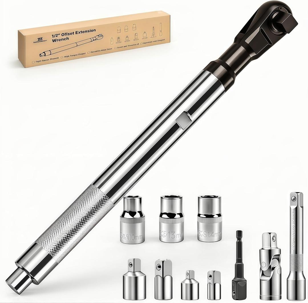 1/2" Offset Extension Wrench ImpactImpact Ratchet Extension | for Electric & Impact Tools High-Torque Socket Adapter with 3/8" & 1/4" Extensions for Tight Spaces