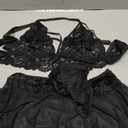 Sexy Lingerie for Women Naughty 3 Piece Lace Bralette, Mini Skirt with G-String Crotchless Lingerie Outfits (Medium, Black)