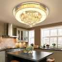 24" Modern Crystal Dimmable Chandeliers for Living Room LED Chandeliers Flush Mount Ceiling Light Fixture Dining Room Bedrooms Silver