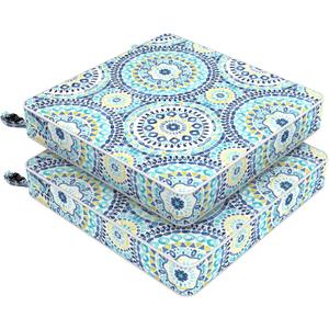 LVTXIII Patio Chair Cushions 19"x19"x3", Water-Repellent Outdoor Seat Cushions for Patio Furniture, Square Chair Pads with Ties for Home Garden Decoration, Set of 2, Delancey Lagoon
