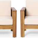 Christopher Knight Home Louver Club Chairs, Teak + Cream, 32.00 inches W x 27.75 inches D x 27.75 inches H