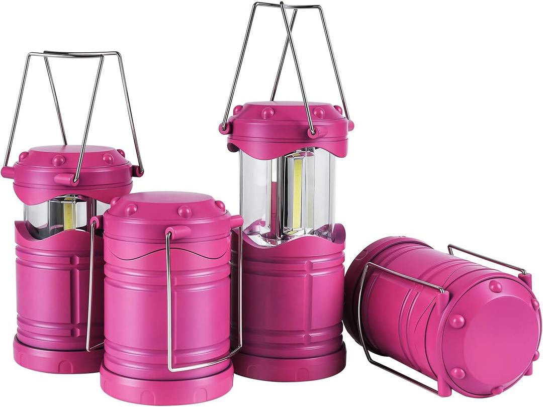 Lichamp LED Camping Lantern, 4 Pack Battery Powered Flashlight for Power Outages, Portable Collapsible Hanging Light Essential for Home, Outdoor, Emergency Lamp Survival Kit Gear for Hurricane, Pink 