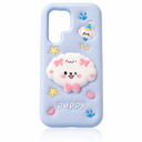 Kawaii 3D Dog Phone Case for iPhone 15 Pro Max (with Retractable Phone Stand & Grip) Cute Girly Cartoon Soft Silicone Phone Cover for Girls, Kids, Teens, and Women, Blue