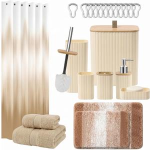 Britimes 23 Pack Bathroom Accessories Set, No Slip Rugs, Beige Gradient