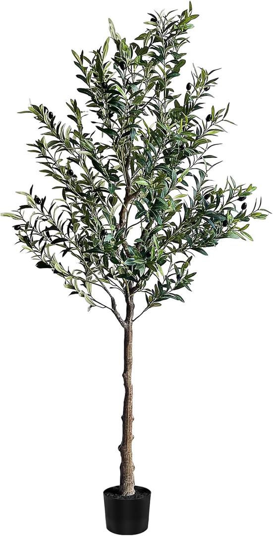 7FT Artificial Olive Tree for Indoor Decor – Large Realistic Silk Olive Tree with Lush Branches & Olive Fruits, Weighted Anti-Tip Base, Low Maintenance for Home, Office & Commercial Spaces