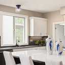 Vega Flush Mount - 1-Light, 60W Type A15, 8" Wide, Clear Glass, Black Finish, Versatile Design for Hallways, Bathrooms
