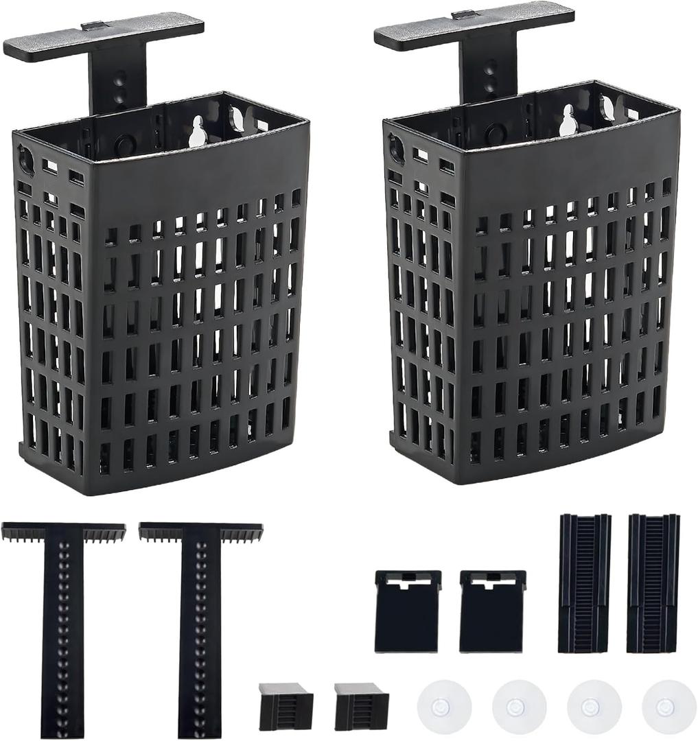 2pcs Upgraded Adjustable Aquarium Plant HolderFish Tank Plants Holder,Fish Tank Aquaponics Plant Cultivation and Aquarium Landscape Decoration with Hooks and Suction Cup(Black)