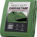 20x30 Canvas Tarp 350GSM Green Super Heavy Duty Canvas Tarps with Rustproof Grommets, 12 oz Durable & Multipurpose Outdoor Tarpaulin for Camping, Patio, Canopy Tent, Trailer Equipment & Woodpile Cover