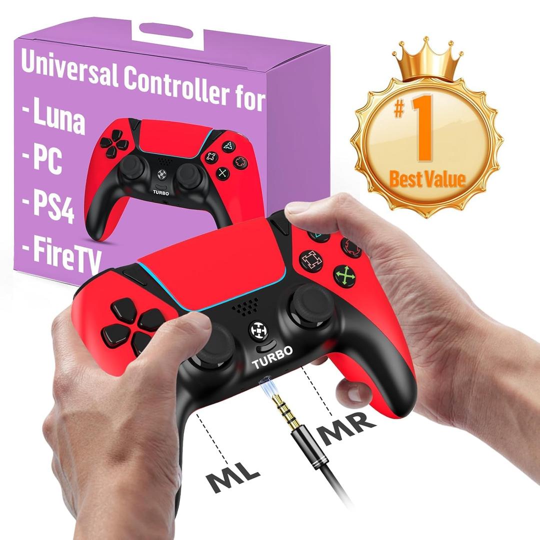 Enstixsm Replacement for Luna Controller for Fire TV PC Controllers Wireless for Gaming for Luna Firestick Gamepad with Back Paddles 1200mAh Turbo Dual Motors No Drift ALPS Joystick Mando,Red