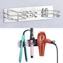 Blow Dryer Holder Wall Mounted Curling Iron Holder, 3 in 1 Hair Tool Organizer for Straightener, Curling Iron, Hair Dryer Holder Adhesive Flat Irons Storage for Bathroom Barber Shop (Silver)