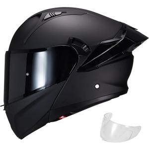 Modular Motorcycle Helmet Dual Visor Flip Up Full Face Helmets SJ-809 DOT Approved for Adults Men Women (SJ-809 Matte Black, M)