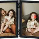 4x6 Double Picture Frame Hinged Folding Vertical Stand on Tabletop, Wood Two Openings 4x6 Double Photo Frame Collage with Shatter Resistant Plexiglass, Black