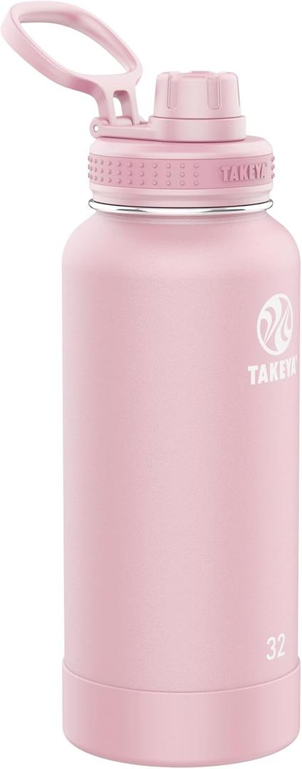 Takeya Actives Stainless Steel Water Bottle, Insulated Spout Lid, Keeps Drinks Cold 24 Hrs, Leakproof, Durable, Dishwasher Safe, Ideal for Gym, Travel, Fits Most Cup Holders, 32 oz/Blush