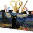 Black Cat Pen Holder for Home Office Desk, Cat Lover Gifts, Starry Sky Black Cats Makeup Brush Toothbrush Holder Organizer for Bathroom Desk Accessories