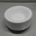 JOLLY PARTY 50 Plastic Bowls with Silver Rim-12oz Disposable Soup Bowls, Christmas Thanksgiving Premium Heavy Duty Plastic Dessert Bowls for Wedding/Party, Silver