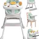 Baby High Chair, 8-in-1 Convertible High Chair, Booster Seat for Dining Table with Removable Tray and Buckle Strap, Music & Lights for Sensory Exploration, Baby Floor Seat with Wheel, 6-36 MOS (Green)