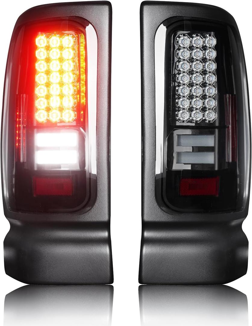 Tresound LED Tail Light for Dodge Ram 1500 1994-2001, Dodge Ram 2500 3500 1994-2002, 55055264AC 55055265AC, Rear Taillight Assembly (Chrome Housing Smoked Lens)