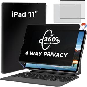 360 Magnetic Privacy Screen Protector for iPad Pro 11" Air 5th/4th(2018-2022) 10.9In, Landscape+Portrait Privacy Filter Removable Bubble-Free Film, Sensitivity Shield Apple Pencil & Case Friendlly 360 Magnetic Privacy Screen Protector for iPad Pro 11" Air 5th/4th(2018-2022) 10.9In, Landscape+Portrait Privacy Filter Removable Bubble-Free Film, Sensitivity Shield Apple Pencil & Case Friendlly