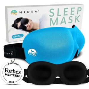 Nidra Contoured Sleep Mask for Side Sleepers Zero Pressure Fit, Light Blocking Eye Shade for Sleeping & Travel Blue, Small Size