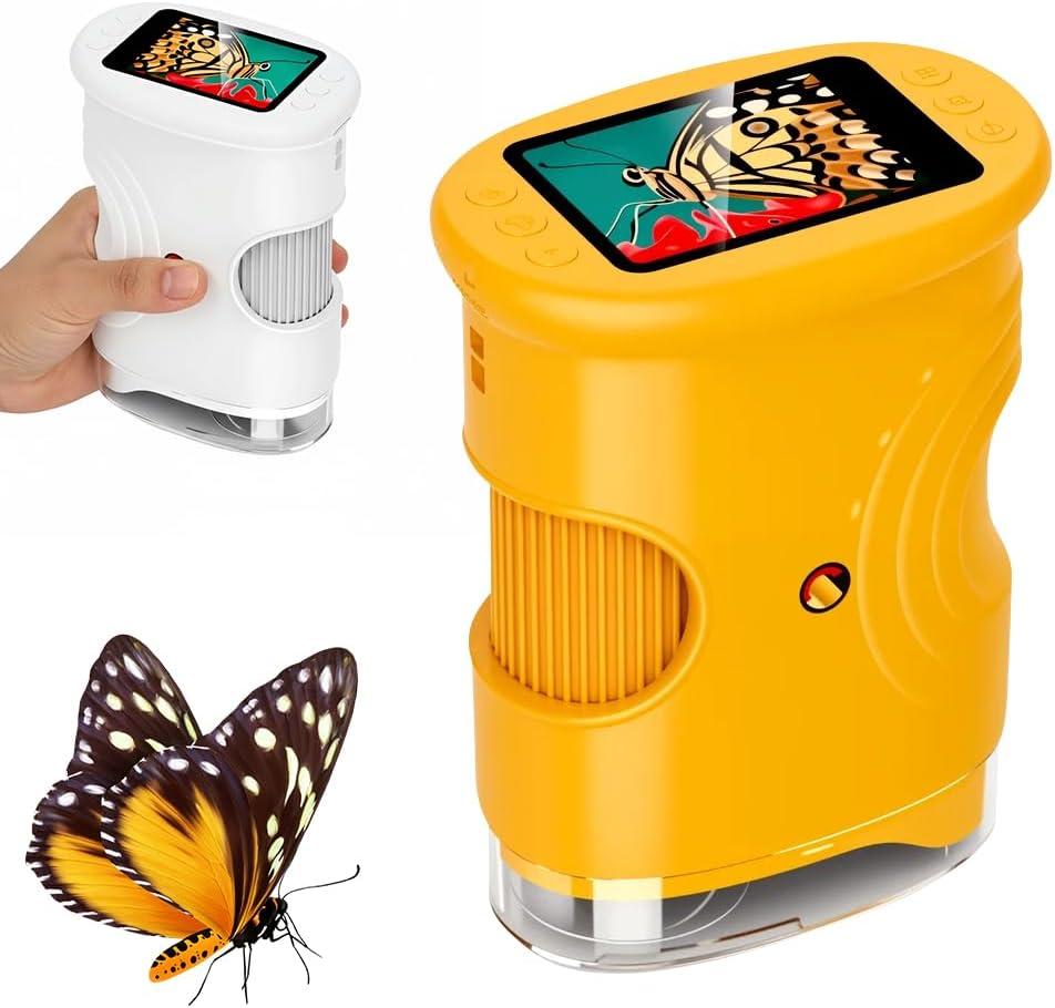 1000X Handheld Microscope, 2026 Upgraded Portable Mini Pocket Microscope with 4k 2.0" Screen, Digital Magnifying Glass Scope Science Kits for Home School Lab (Orange)