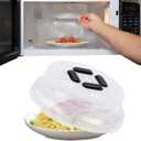 HOVER COVER Magnetic Splatter Cover, 10-Inch Clear BPA-Free Food Lid, Vented Plate Guard with Steam Vents, Anti-Splash Microwave Lid, Dishwasher Safe, Space-Saving Magnetic Storage - Black