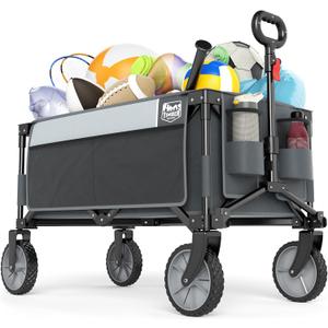 Timber Ridge Collapsible Outdoor Folding Wagon Cart Heavy Duty Camping Patio Shopping Garden Cart with Side Bag Cup Holder, Grey