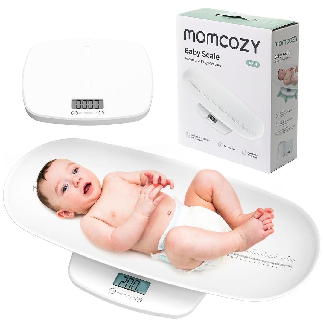 Momcozy Baby Scale, Multi-Function Scale for Body Weight and Height Measurement, Weighted Feeds, with Curved Removable Tray, for Newborns, Adult Scale & Pet Scale, 5 Units, Auto-Off,Digital LED Screen (Large)