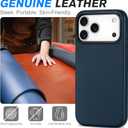 SHIELDON Genuine Leather Case for iPhone 17 Pro Max 6.9" 2025, [Camera Button Updated], Compatible with Magsafe, Magnetic Wireless Charging, Slim Fit, Non-Slip, Anti-Scratch, Shockproof - Navy Blue