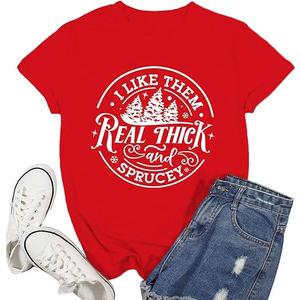 Christmas Shirts for Women I Like Them Real Thick and Sprucey Tshirt Xmas Tree Tee Tops (Black1) XL