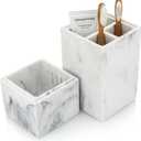Essentra Home Toothbrush Holder with Lid, Elegant White Marble Bathroom Toothbrush & Toothpaste Organizer  Blanc Collection