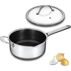 Hybrid Nonstick 4 QT Saucepan with Lid, Stainless Steel Stockpot with Honeycomb Texture, Compatible with All Cooktops, Dishwasher and Oven Safe