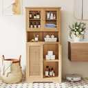 Irontar Rattan Bathroom Cabinet, Bathroom Floor Cabinet with Open Shelf, Display Storage with Doors, Kitchen Cupboard, Storage Cabinet for Living Room, 23.6 x 11.8 x 50.4 Inches, Natural CWG006M