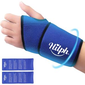 Hilph Wrist Ice Pack Wrap, Reusable Wrist Brace with 2 Gel Hot Cold Compression Packs for Injuries, Hand Ice Pack for Carpal Tunnel, Rheumatoid, Tendonitis, Swelling, Blue