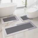 HelloTree 3PCS Bath Mat Rug Rubber Non Slip Quick Dry Rug Sets Super Absorbent Thin Bathroom Rugs Fit Under Door Grey Washable Bathroom Floor Mats for in Front of Bathtub, Shower Room, Sink