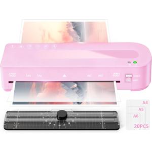 Laminator Machine with 20 Laminating Sheets, A4 Laminators Hot & Cold withTrimmer, 9 Inch Laminating Machine for Office, School, Business and Home (Pink)