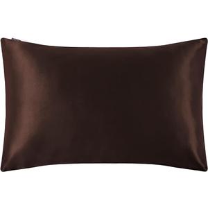 LILYSILK Pillowcase for Hair and Skin 100% Mulberry Silk 19 Momme Both Sides Silk Bed Pillow Cover with Hidden Zipper 1 Pc Standard Size 20''x26'' Chocolate Brown