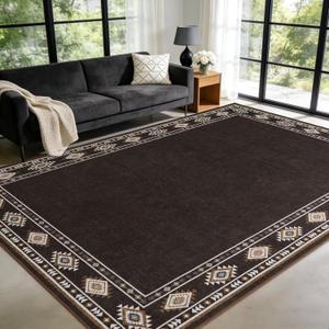 Large Geometric Area Rugs for Living Room Bedroom 9x12 Brown Rug