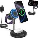 3 in 1 Wireless Charging Station for Multiple Devices Apple, 15W Fast Magnetic Mag-Safe Charger Stand for iPhone 16 15 14 13 12 Pro Max Plus Mini Apple Watch AirPods Pro 4 3 2, Black