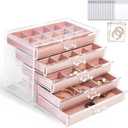 KAMIER Earring Jewelry Organizer with 20 Pcs Portable Jewelry Bag, Clear Acrylic Jewelry Organizer Box for Women with 5 Drawers for Earrings Ring Bracelet Necklace