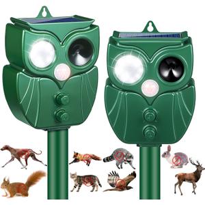 2 Pack 2025 Solar Ultrasonic Repellent Outdoor Cat Squirrel Rabbit Deer Repellent Devices Skunk Repellent for Yard with Motion Detection Animal Deterrent Light for Racoon Rodent Dog Mole