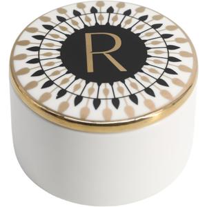 COLLECTIVE HOME - Monogram Jewelry Box, Bohemian Ceramic Trinket Box, Storage for Necklace Ring Bracelet Keys, Birthday Mother's Day Christmas Gift for Women, 3.25" x 2.5" (R)