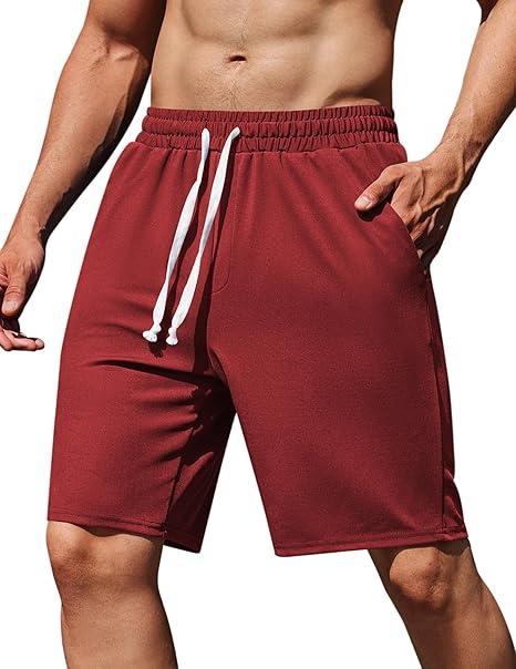 COOFANDY Men's Sweat Shorts 9" Drawstring Elastic Waist Gym Workout Shorts Casual Athletic Jogger Knit Shorts with Pockets M Red