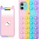 Boaretiu for iPhone 12 Case, for iPhone 12 Pro Case 6.1 inch - Soft Silicone Cartoon Design Women Cute Cover Fashion Funny Kawaii Skin Animal Shiny Cases, Coloured Cat, Set Of 4