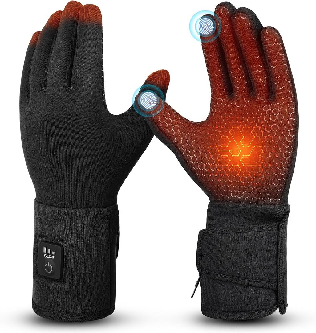 V.Step Heated Gloves for Men Rechargeable Women, Heated Glove Liners Battery Electric Hand Warmers for Fishing Motorcycle Ski Work Hunting Arthritis Black (Large)
