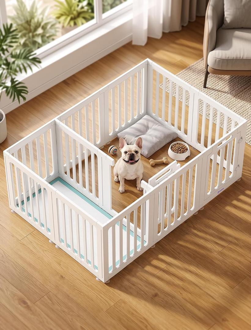 DELOMO Dog Playpen Indoor, 24" H 12 Panel with 2 Doors, White